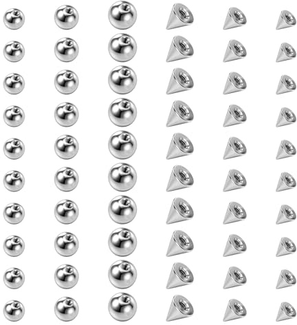 SULIKJHUI 60 Pcs 16G Piercing Balls Replacement, Externally Threaded Surgical Steel Spikes for Industrial Barbell Tongue Nipple Navel Jewelry (3mm 4mm 5mm, Silver)