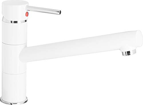 Cornat Spültisch-Einhebelarmatur Zelina - Hochwertiger Messingkörper - weiß verchromt - Schwenkbarer Auslauf / Hochdruck-Armatur / Küchenarmatur / Wasserhahn / ZELW5