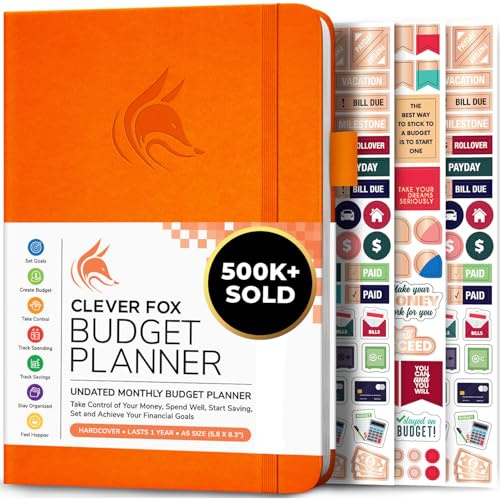 Planificador de presupuesto Clever Fox - Cuaderno de seguimiento de gastos. Diario de presupuesto mensual, planificador de finanzas y libro de cuentas para tomar el control de su dinero - Naranja