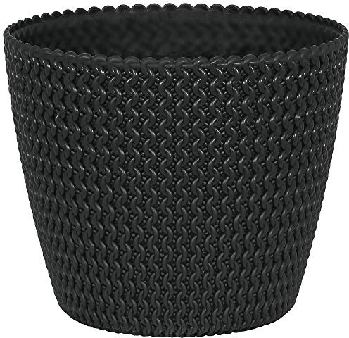 Geli Hipster Knitted Plastic Plant Flower Pot Cachepot (22, Black)