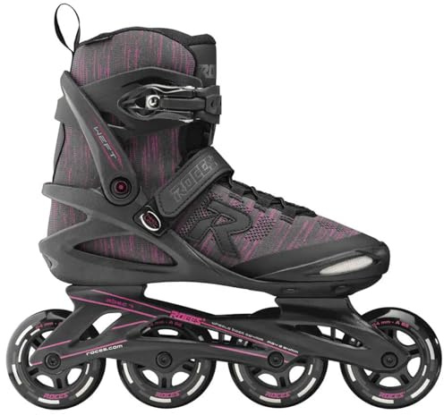 Roces Women's Weft Thread Lightweight Breathable Adjustable Fitness Ecology Outdoor 4 Wheel Inline Racing Skates with Easy Entry System & & Secure Closure, Supplied with Brake, Black/Fuchsia, 8