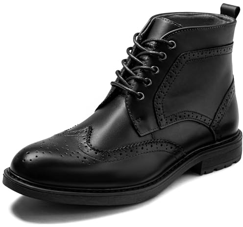 ArcBrothers Mens Fashion Dress Boots - Genuine Leather Classic Brogue Style Dress Oxford Ankle Boots Gift For Men