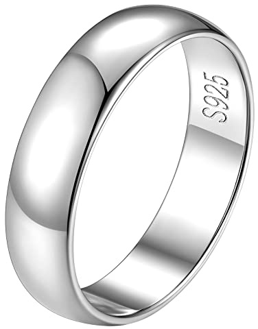 FindChic Anillo Básico Plata de Ley 925 5mm Ancho Tamaño 6.75 Anillo para Mujer Hombre Chapado en Oro Blanco