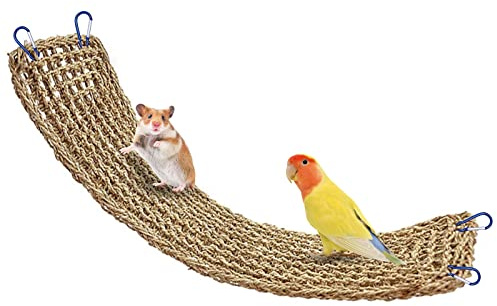 Hamac tissé en jonc de mer pour Oiseaux Bird Seagrass Mat Perroquet Jouets Échelle d'escalade Jouet pour Oiseau Herbe Naturelle Tissé Filet Accessoires de Cage 20x52 cm