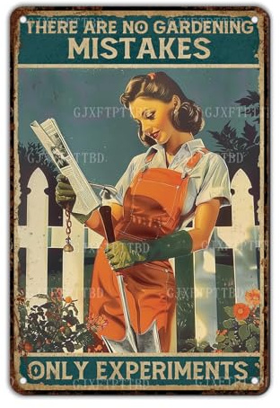 GJXFTPTTBD Metal Garden Tin Sign There Are No Gardening Mistakes Funny Gardening Sign for Yard Patio Greenhouse Farmhouse Wall Art Gift 12x8 Inch