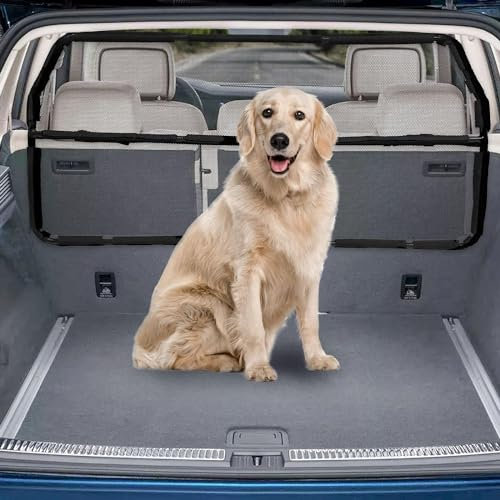 Rejilla para perros para coche, 116 cm de ancho, para 3 filas de asientos y espacio de carga, para maletero de coche, con malla de visión, para pequeños SUV y vehículos o hatchback