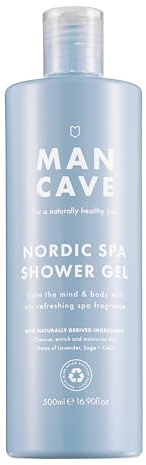 ManCave Nordic Spa Shower Gel Men, 500 ml, Vegan Mens Shower Gel with Natural Ingredients - Calming Lavender, Earthy Sage & Warm Cedar - Cruelty-Free Body Wash, Eco-Conscious & Recycled Packaging