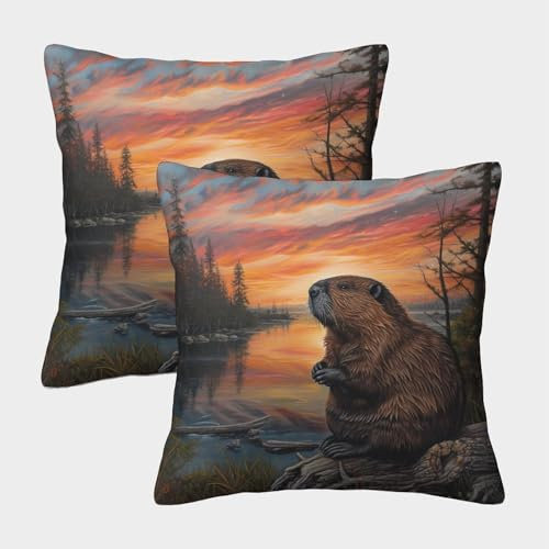ENYISIYULO Pillow Covers Otter Pack of 2 Square Decorative Throw Pillow Case Cover Bank Beaver for Living Room Sofa Couch Bed Pillowcases 40x40cm