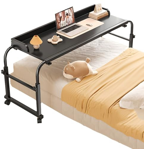 Bandeja ajustable con ruedas para computadora portátil, estación de trabajo, mesa portátil con almacenamiento y deflector, ideal para uso en casa y oficina, color negro (120 x 45 cm)