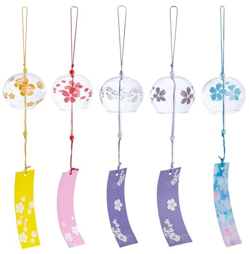 PH PandaHall 5 Colori Campanelli Eolici Giapponesi Campanelle a Vento Giapponesi con Fiori, 38cm Campanelli Romantici per La Decorazione Della Casa Inaugurazione Della Casa