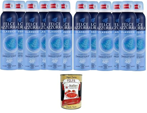 Felce Azzurra - Deodorant Spray Classico Formel IdraTalk, Wirksamkeit 48 Stunden, Keine Flecken - 12x 150ml + Italian Gourmet polpa 400g