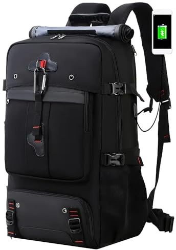 2025 Großer Wanderrucksack für Herren, Reise, robuster Outdoor-Camping-Rucksack mit geräumigem Fach, Wasser-Tagesrucksack für Trekking Klettern Rucksäcke Mädchen Teenager Unter 5 (Black, 48X30CM)