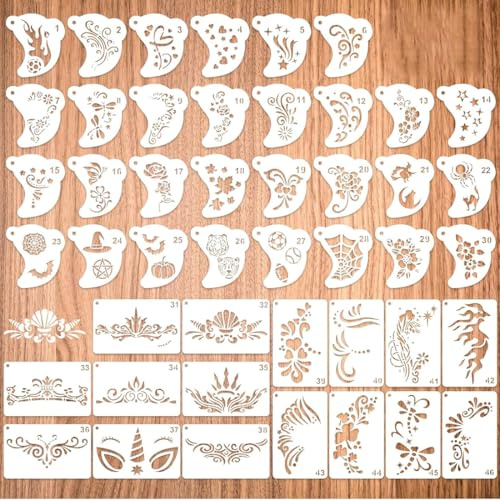 DLPRK Set di 46 Decorativi – Fiori, Animali, Stelle/Luna, Simboli Festivi – Stencil Riutilizzabili in PET in 2 Dimensioni (12×7,5 cm & 7,62×7,1 cm)