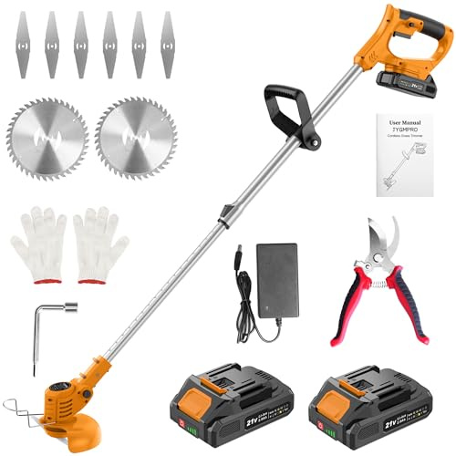 JYGMPRO Decespugliatore Elettrico a Batteria - 21V Tagliabordi a Batteria con 2 Batterie 2.0Ah, Altezza e Angolazione Regolabili, Decespugliatore Per il Taglio di Giardini, Prati e Terreni