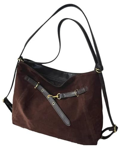 Bolsos De Ante Otoño Invierno Vintage silla de montar gamuza marrón tres maneras de llevar pequeño bolso de hombro doble bonito(Coffee)