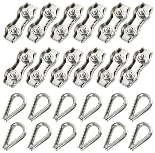 24 stycken M3 Duplex klämma, repklämma M3 repanslutning, 304 rostfritt stål repklämma, vajerklämmor set, för riggning, staket, trädgård, balkongnät, fartyg, utomhus, rostfri, robust