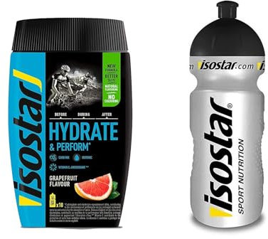Isostar Hydrate & Perform Iso Drink - 400 g de poudre de boisson isotonique - poudre d'électrolyte pour soutenir la performance sportive - pamplemousse + bouteille de 0,5 litre
