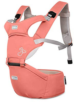 SONARIN Porte bébé Ergonomique avec Siège à Hanche,boucle rotative à papillon,Pur Coton Léger et Respirant/Multiposition:Ventral,Dorsaux,Pour Bebe et Enfant de 3 à 36 Mois(Rose)