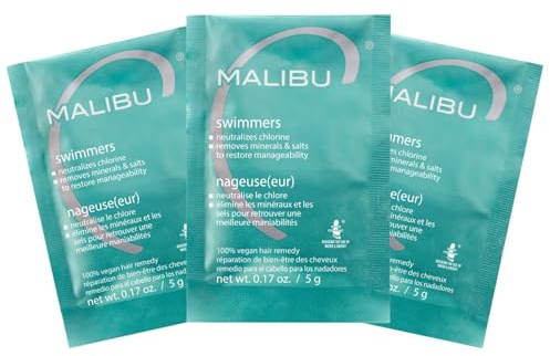 Malibu C Swimmers Wellness Remedy & After Pool Hair Care - Restoring & Hydrating Swim Treatment with Vitamin C Complex - Protects Against Discoloration from Chlorine, Salt Water & Build Up (3 Packets)