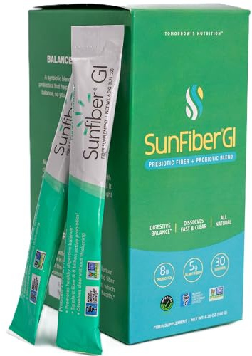 Tomorrow's Nutrition Sunfiber GI, Prebiotic Fiber & Probiotic Blend, 5g Prebiotic Fiber & 8 Billion Probiotics Per Serving, Low FODMAP, 30 Packets, Unflavored
