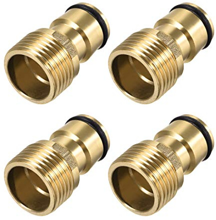 sourcing map Latón Grifo Rápido Conector G1/2 Macho Rosca Tubo Manguera Enchufe Adaptador Accesorio para Jardín Riego Sistema 4pcs