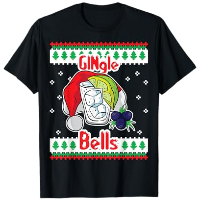 Gingle Bells Gin Tonic Glass Santa Brutto Maglione Natale Maglietta