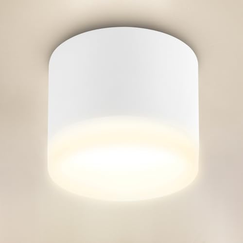 URing Downlight Focos LED Techo 6W 4000K Blanco Neutro, Focos Interior Techo LED Lámpara de Techo GX53 600LM, 230V Redonda Focos Superficie Plafón Focos con anillo acrílico Para Cocina Salon, Blanco