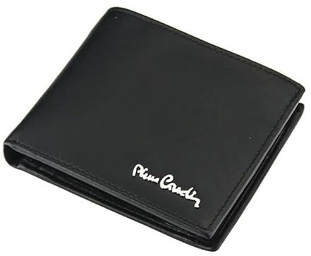 Pierre Cardin Herren-Geldbörse mit RFID-Stop aus 100% Naturleder 11 x 9 x 2 cm für bis zu 4 Karten 2 Scheinfächer 1 Fach mit Riegelverschluss Farbe Schwarz