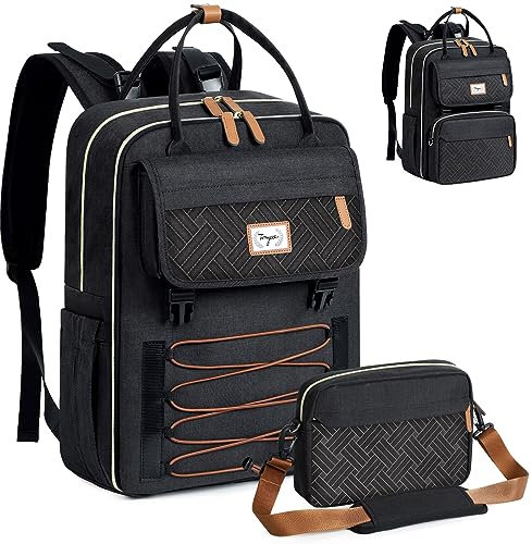 Tonyeee Wickelrucksack für Mama und Papa Wickeltasche groß mit Wickelunterlage abnehmbarer Flaschentasche Baby Tasche für Reisen Kinderwagen Babytasche schwarz