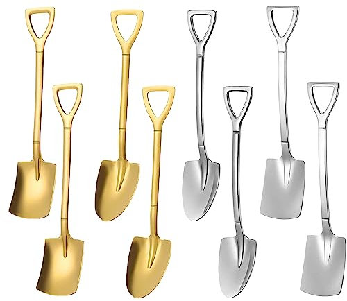 8 Stück Edelstahl Spatenlöffel, Kreativer Schaufelform, Dessertlöffel, Eisdessertlöffel, Kaffeelöffel Kreativer Schaufelform Geeignet für Nachmittagstee, Bars, Cafés