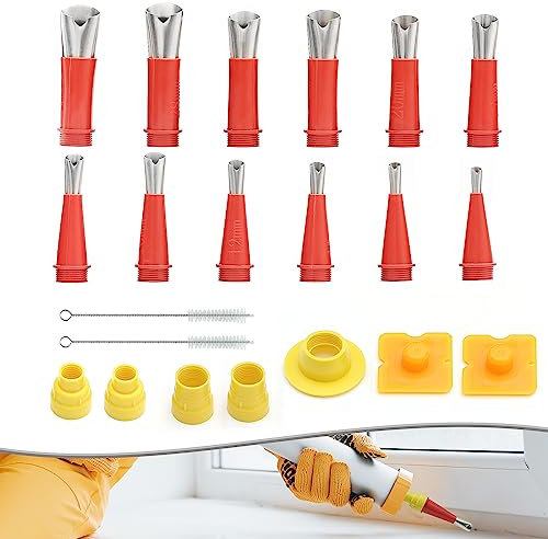 Stainless Steel Caulking Nozzle Coating, 21PCS Reusable Rubber Nozzle Tool, Easy Caulking Finisher Set with Base, Brushes, Scraper, Caulk Nozzles Applicator for Floor Corner Brick Joint