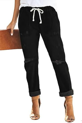 Alaster Queen Jeans Für Damen Hohe Taille Baggy Freizeit Jeans Damen Boyfriend Jean Mom Denim Schwarz XL