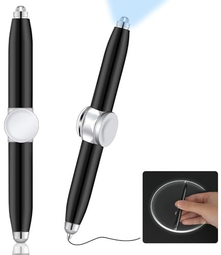 AUAUY 2 PCS Fidget Pen with LED Light, Multi-functional Spinning Pen Help Thinking & Relieve Stress Fidget Ballpoint Pen, Rotating Anti Stress Anxiety Gift Pen for Business Adults Students Kids-Black