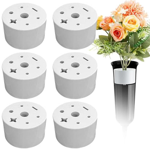 Inserts de vase de cimetière 6 pièces, porte-fleurs en plastique pour cimetière rond 7 trous inserts de vase funéraire de cimetière porte-fleurs funéraire réutilisable, gardant les bouquets en place