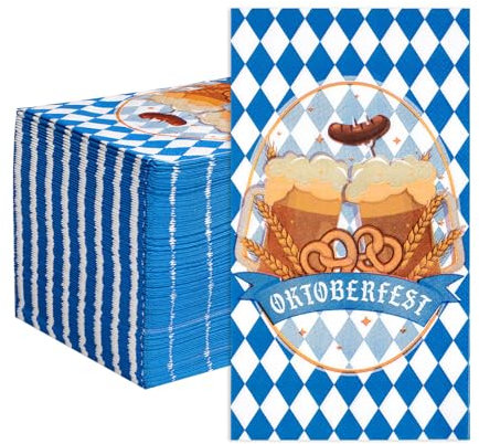 100 Pcs Oktoberfest Paper Napkins 3-Ply Disposable Bavarian Blue and White Checkered Napkins Oktoberfest Luncheon Beverage Napkins for Oktoberfest Decorations Party Supplies Beer Holiday Table Decor