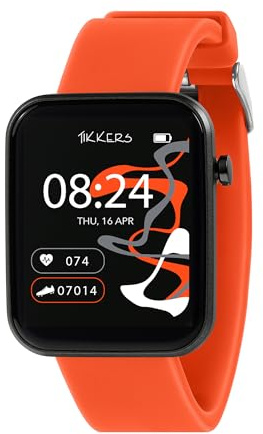 Tikkers Kids Series 13 Smartwatch mit Fitness-Tracker, Wecker, Kamera, GPS-Anschluss, Pulsmesser, Schrittzähler, Touchscreen, orangefarbenes Silikonarmband, Orange, Einheitsgröße, Modern