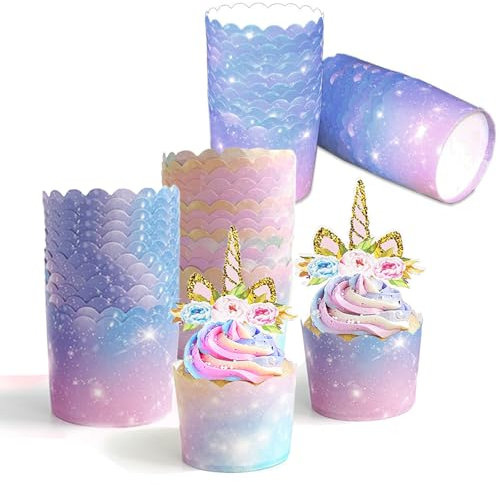 Caissettes Cupcake, 100 Pièces, Muffins Jetables Rouge, Moules à Muffins en Papier Bleu, Pour Halloween, Anniversaires, Mariages, Fêtes (Ciel étoilé)