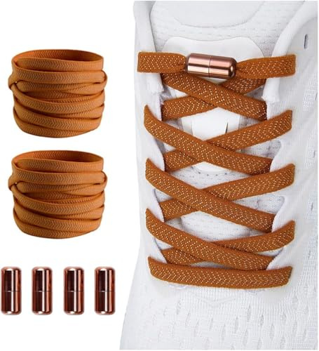 Shecret 2 Paires Élastiques Lacets avec Fermeture en métal, Plats Élastiques Lacets Sans Noeuds Universels pour Enfants et Adultes, Lacets Universels Réglables pour Toutes Les Baskets, Marron