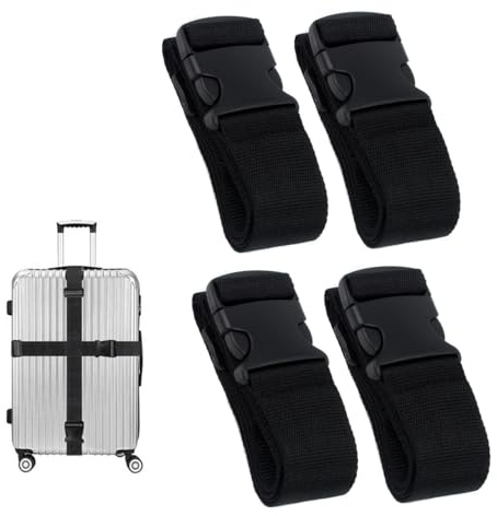 Luggage Straps for Suitcase Heavy Adjustable Suitcase Straps with Quick Release Buckle Suitcase Identifier Bands for Travel Case Non-Slip Travel Belt Travel Accessories (Black, 4pcs)