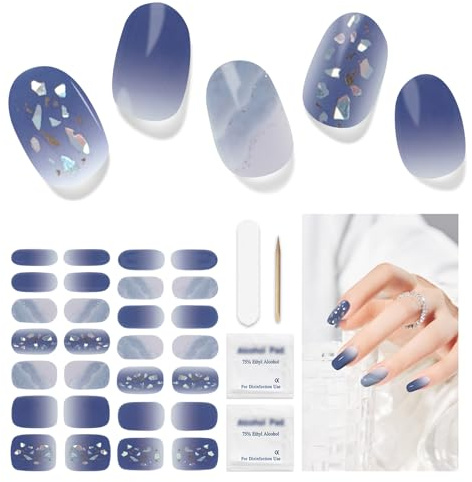 Adesivi Unghie Gel UV - 28 Pcs Smalto Adesivo per Unghie, Nail Stickers Full Wraps, Lampada LED, per Donne Ragazze - Con Lima e Stick