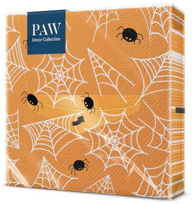PAW - Servietten 3-lagig (33 x 33 cm) I 20 Stück I Perfekt für Halloween, Herbst, Partys, Geburtstag I Herbst Tischdekoration I Bunte Papierservietten - Ein Spinnennetz I Spider's Web