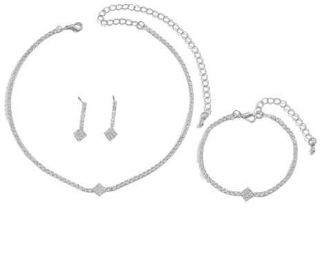 FDEETY Schmuckset für Damen Elegante Strass Halskette Armband Ohrringe Kristall Brautschmuck Set Hypoallergen Hochzeitsschmuck Hochzeit Modeschmuck für Mädchen