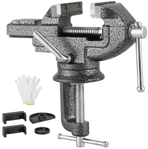 DASBET Table Vise Universal 2.5 Inch Work Bench Vice Clamp 360°Swivel Base Bench Clamp Home Vise Clamp for Woodworking, Metalworking,Handcraft Creations, Cutting Conduit, Drilling