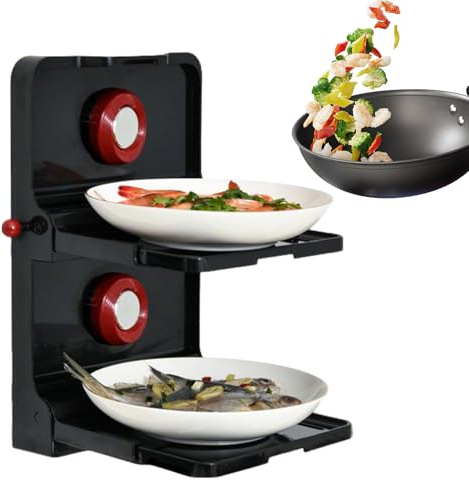 Estante de cocina - organizador de preparación de alimentos montado en pared plegable de doble capa, secado de platos que ahorra espacio | Vaso de succión Estante de almacenamiento de verduras