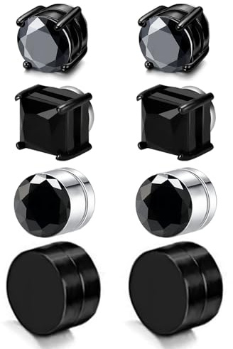 8pcs Pendiente Magnético Mujeres Hombres Pendiente Falso No Piercing Clip en Imán Joyería Acero Inoxidable Negro