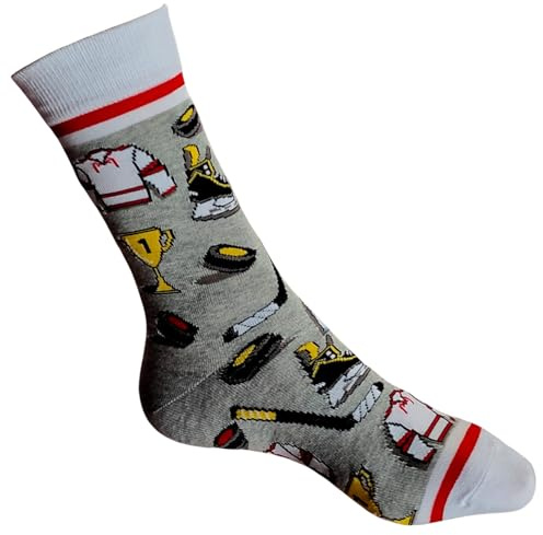 Ice Hockey Glory: Sticks, Pucks & Trophies Mens Grey White Cuffs Socks One Pair Multicoloured 6-10 UK