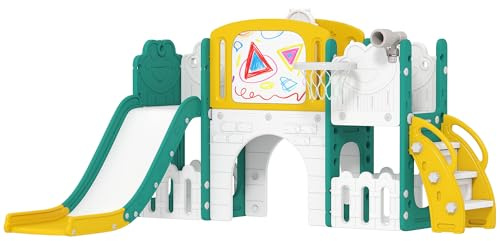 AIYAPLAY Kinderrutsche mit Klettergerüst 7 in 1 für Kleinkinder Gelb