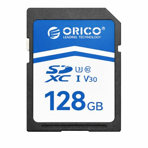 ORICO Scheda SD da 128 GB, UHS-I, C10, U3, V30, Full HD, 4K, Velocità di Lettura fino a 100 MB/s, Scheda di Memoria SDXC per Fotocamere DSLR e Mirrorless Canon, Nikon, Sony, Fujifilm – SD30