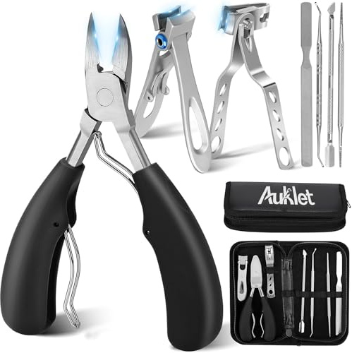 Auklet®Tagliaunghie resistente agli schizzi. set da 8 pezzi, tagliaunghie a becco d'aquila, adatto per unghie spesse/dure/incastrate, struttura in acciaio inossidabile (nero)