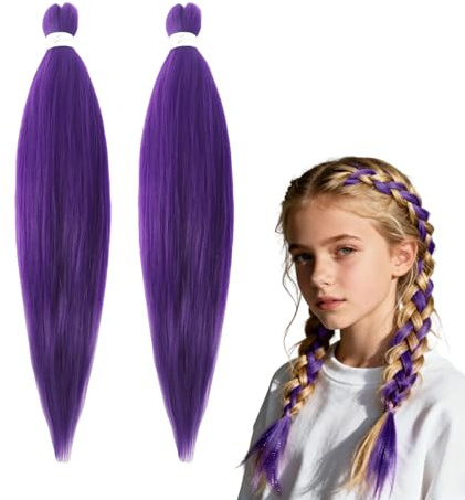 2 unidades de jaare lila para trenzar largo, 65 cm, pelo sintético para trenzar lila, pelo trenzado pre elástico, extensiones de pelo morado, peluca larga, mechones de pelo lila para cosplay, fiesta